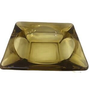 Ashtray Cigar Cigarette Anchor Hocking Amber Yellow Glass 4 Slot 4.75 Inch Gift